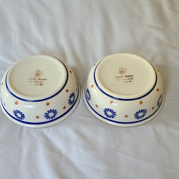 2 Polish Pottery Condiment Dessert Bowls 2 Matching - Picture 6 of 8